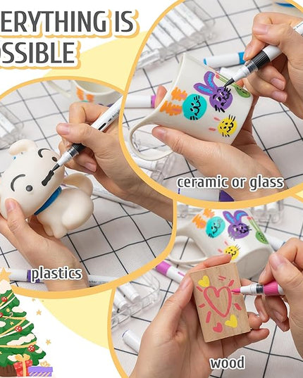 Linbsunne Paint Markers for Book Drawing, Coloring Illustrations, Ceramics, Card making, Note taking Planner,Set of 24 colors