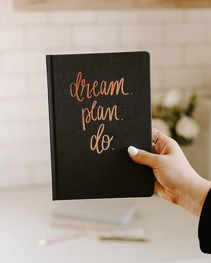Sweet Water Decor Dream Plan Do Motivational Journal - Grey Fabric Journal with Rose Gold Details and Ribbon Bookmark - Motivational Notebook Inspirational Lined Journal for Work and School