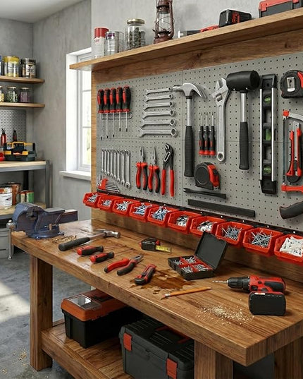 Peg Board Wall Organizer, Gray Metal Pegboard Organizer, 4 Metal Pegboard Panels(12"x24") with 55 Accessories, Wall Mount Large Peg Board Kit with Hooks, Bins for Home, Garage, Workbench