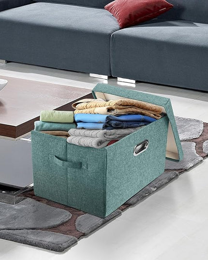 TYEERS Large Storage Bins with Lids, Collapsible, Washable, Fabric Storage Boxes for Organizing, 17.3x11.8x11.4 inches, 3 Pack, Aqua Deep