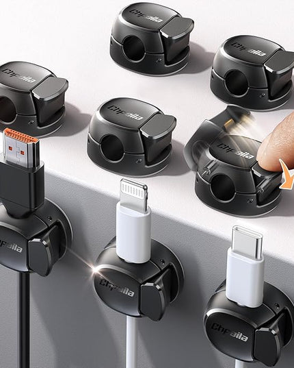 8Pack Cord Organizer [Dual Spring & Clasp, Max Secure] Cable Clips - Chfeila Cable Management, Adhesive Phone Charging Wire Holder for Nightstand/Wall, Home Office Desk Accessories Decor Essentials