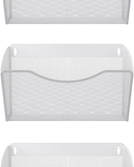 EasyPAG 3 Single Pocket Wall File Organizer, Mesh Hanging File Folder Organizer for Letter/A4 Size Folders, Wall Mounted Vertical Mail Holder for Paperwork, Office, Home, School, White