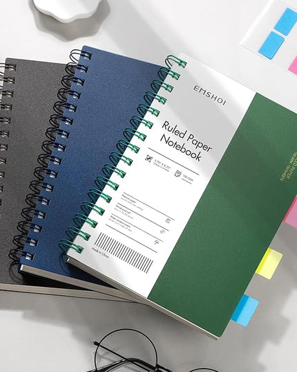 EMSHOI A5 Spiral Notebook College Ruled Lined Journal, Small 5.7" X 8.22", 300 Pages/150 Sheets, 100gsm Thick Paper, Waterproof Hardcover, for Office School Women Men Work Writing Notes, Coffee