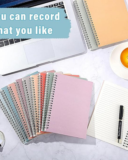 Fuutreo 12 Pcs Spiral Notebook for Work A5 8.3 x 5.7 Inch College Ruled Spiral Journal Notebook Kraft Cover Ruled Paper, 12 Color, 60 Sheets, 120 Pages for Office School(Vintage Color)