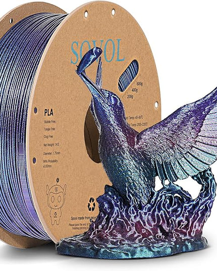 Sovol 3D Printer Silk Shiny Multicolored Fast Change Rainbow PLA 1kg (2.2 lbs) Spool 3D Printing Materials, Dimensional Accuracy +/- 0.03 mm, 1.75 mm, Glittery Dark Rainbow