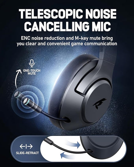 Wireless Gaming Headset for Nintendo Switch丨OLED丨Lite,2.4Ghz USB & Type-C， Bluetooth 5.4 Gaming Headphones with Noise Cancelling Microphone, 40Hr Battery, for PS5, PS4, PC, Mac, Laptop, Grey