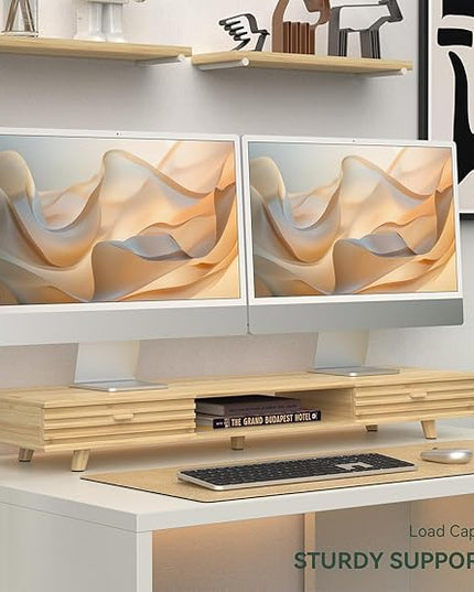Bamboo Monitor Stand with Drawer - Desk Organizer with Cable Management & Storage, Ergonomic Laptop Riser for Home Office (220lbs Capacity, 39 inch ,Natural)