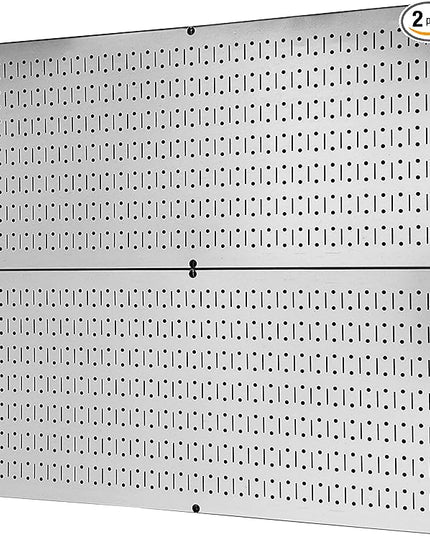 Wall Control Pegboard Rack Garage Storage Galvanized Steel Horizontal Peg Board Pack - Two 32-Inch x 16-Inch Shiny Metallic Metal WallBoard Tool Organization Panels