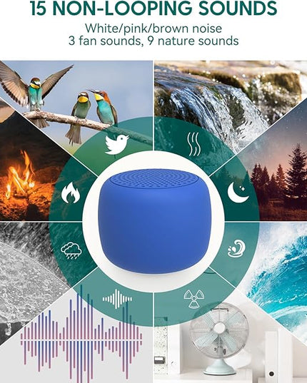 Babelio White Noise Sound Machine for Adults Kids Baby, Mini, 15 Non-looping Sounds, Timer, Memory Function, Easy to Pocket and Travel Navy