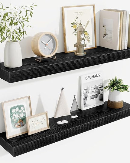 Fun Memories Bathroom Shelves 32 Inch Long Set of 2, Floating Shelves for Wall with Invisible Brackets, for Bedroom, Living Room, Kitchen, Black