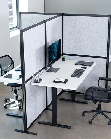 VIVO T-Shape Modular Corner Wall System, 4 Panels, Modern Professional Office Cubicle Dividers, Freestanding Privacy Screen, 66 inches High, Light Gray, Black Frame, PP-MWS63B-T