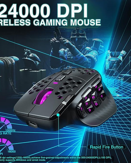 SOLAKAKA SM809 Pro Gaming Mouse with 9 Side Buttons,24000 DPI RGB Mouse for Gamer,16 Programmable Macros MMO Mouse,Black
