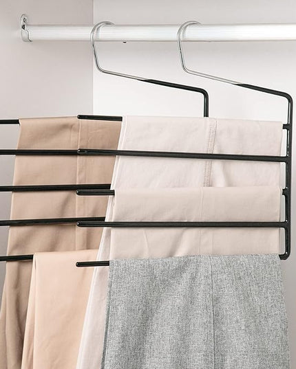 Nature Smile Pants Hangers 3pack, Heavy Duty Multi Layers Space Saving Slack Hangers,Non Slip 5 Tier Open-Ended Pants Hanger Closet Storage Organizer for Garden Flags Trousers Jeans Scarf