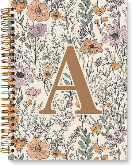 JXREQ Vintage Boho Floral Personalized Notebook, Initial Letter A Notebook Journal, Monogram Notebook, Monogrammed Gifts for Women, Boho Office Supplies, Flower Spiral Notebook 5.5x8.3