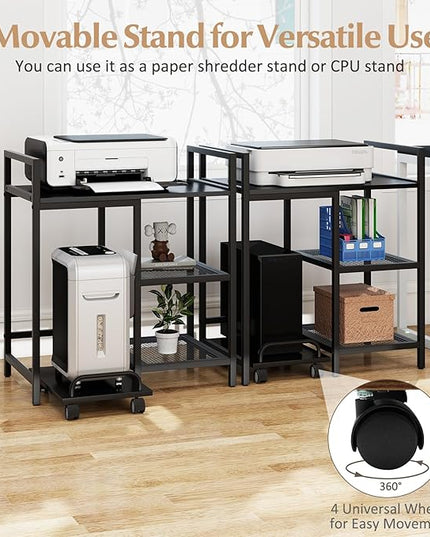 Giantex 3-Tier Printer Stand with Charging Station, 2 Open Storage Shelves, Side PC Stand on Wheels, 25" x 16" Mobile Printer Table for Computer Tower, Printer Shredder, Fax, Under Desk, Home Office