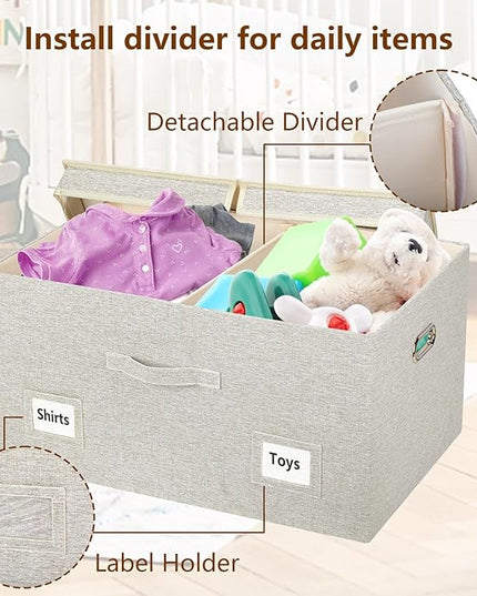 75 Quarts Extra Large Decorative Storage Bins with Lids, 3 Packs Beige Collapsible Storage Bins with Lids, Stackable Storage Bins Decorative Box Storage With Lid Extra Large