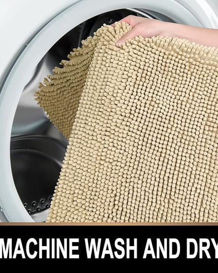 MAYSHINE Plush Shaggy Chenille Bath Mat | Extra Soft, Super Absorbent, Non-Slip Bathroom Rug | Fluffy Microfiber, Area Rug Sets for Bathroom Floor, Kitchen, Living Room | 59"x31" | Beige
