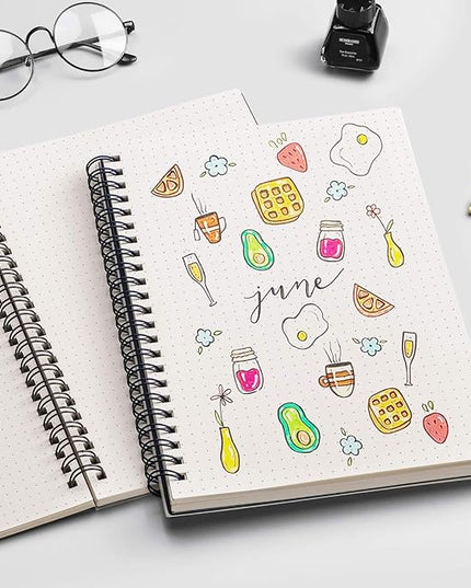 EMSHOI Dotted Journal Spiral Notebook 7.48" x 10.15" - 2 Pack 320 Pages 100gsm Thick Paper, B5 Dot Grid Notebook, Plastic Hardcover Journals for Writing Drawing