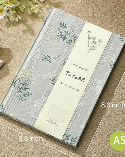 Floral Journal for women, Floret Printed Fabric Cloth Hardcover, A5, 200 Pages, 6x8 Medium Ruled Notebook, Similar Embroidered Linen Journal, Lay Flat Church Notes Notebook, Beige