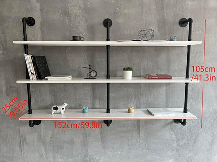 Industrial Pipe Shelving Rustic White Pipe Wall Shelves Industrial Shelves with Wood Planks Floating Shelves 60 Inch Farmhouse Bathroom,Kitchen Shelving Wall Mounted