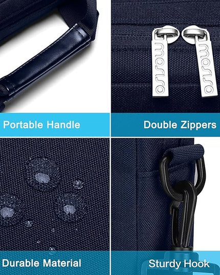 MOSISO Laptop Shoulder Bag 15.6 inch, 15-15.6 inch Computer Bag Compatible with MacBook Pro 16 inch, HP, Dell, Lenovo, Notebook with 2 Raised&1 Flapover&1 Horizontal Pocket&Handle&Belt, Navy Blue
