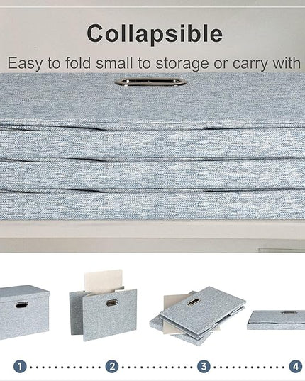 Large 17" 36 Quart Collapsible Stackable Storage Bins with Lids, 3 Packs Blue-Grey Linen Fabric Closet Boxes with Lids, Storage Cube Baskets Container Organizers for Bedroom (17x12x11)