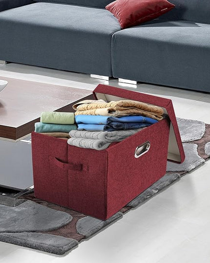 TYEERS Collapsible Storage Bins With Lids, Large Fabric Storage Boxes - 2 Pack - Red Wine