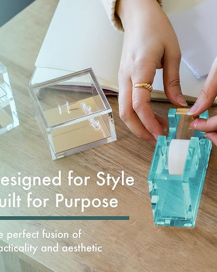 OfficeGoods Acrylic Tape Dispenser – Modern Desk Organizer for Office Supplies – Heavy Duty Refillable Tape Holder for Home and School Crafting – Stylish Desktop Accessory for Gift Wrapping, Green