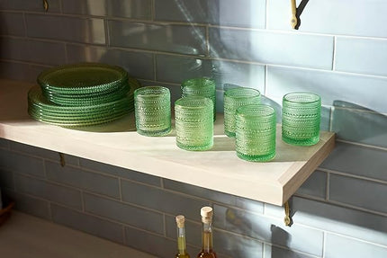 Fortessa Jupiter Hobnail Glass, 10.5" Dinner Plate (Set of 4), Sage Green