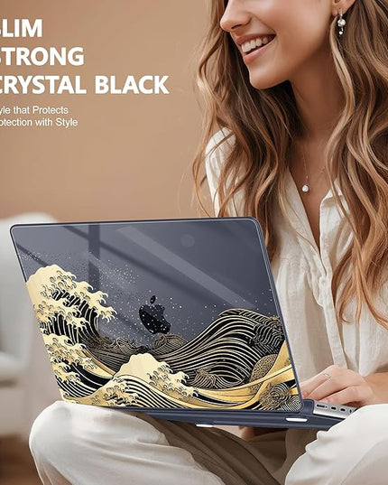 May Chen Case for MacBook Pro 14 inch, Models A2442 A2779 A2918 A2992 A3401 A3185 A3112 A3434, M1 M2 M3 M4 M5 Chip (2021-2025 Release), Plastic Hard Shell Case with Keyboard Cover, Black Sea Wave