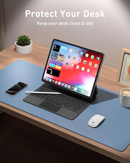 Aothia Leather Desk Pad Protector, Office Desk Mat, Large Mouse Pad, Non-Slip PU Leather Desk Blotter, Laptop Desk Pad, Waterproof Desk Writing Pad for Office and Home (48"x17", Denim Blue)