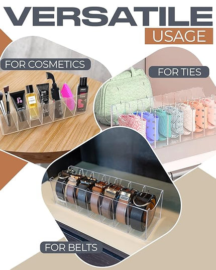 Targum Belt Organizer for Large Buckles – Extra-Wide Acrylic Belt Organizer with 7 Compartments for Closet and Drawer