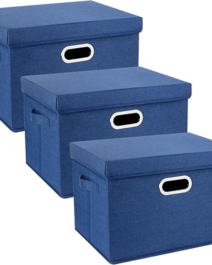 TYEERS Large Storage Bins with Lids, Collapsible, Washable, Fabric Storage Boxes for Organizing, 17.3x11.8x11.4 inches, 3 Pack, Classic Blue