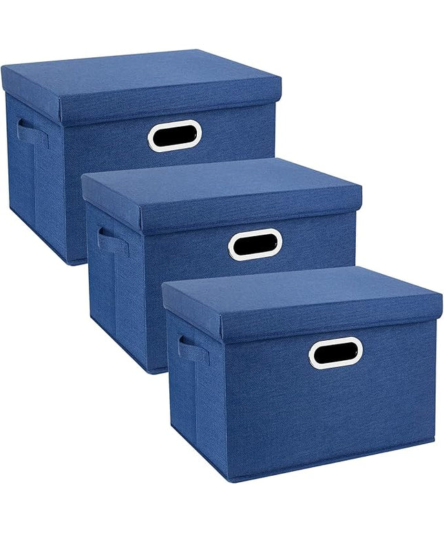 TYEERS Large Storage Bins with Lids, Collapsible, Washable, Fabric Storage Boxes for Organizing, 17.3x11.8x11.4 inches, 3 Pack, Classic Blue