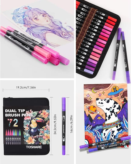 Art Markers Pens Dual Tip Coloring Markers Set with Brush & Fine Nib for Adult Coloring Book Christmas Gifts Professional Calligraphy & Drawing Art Supplies Kit for Adults (72 Colors)