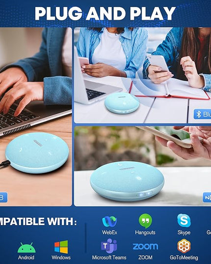 Bluetooth Conference Speakerphone M4 with AI Noise Reduction, AI Summaries, AI Transcription with 60-Language Support, 13FT 360° Voice Pickup,10-Hour Battery Life for Zoom and Teams, Blue