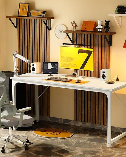 PRAISUN 63 X 24 Inch Office Computer Desk with Power Outlets and USB-C Port, Larger and Longer Gaming Desk, for Home Office, Study, Writing Work from Home Table, Metal Frame, Rustic Brown