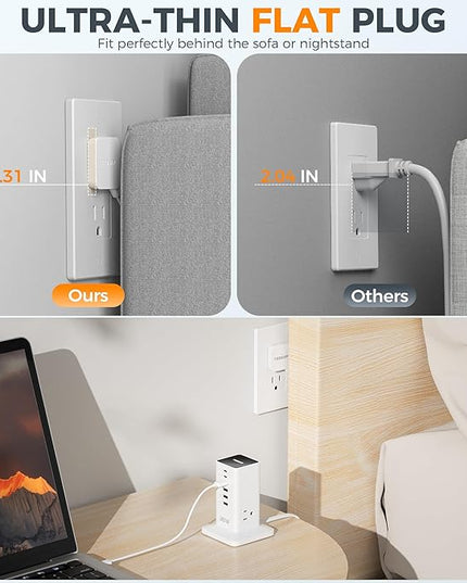 Charging Station 30W, TESSAN 9-in-1 Charger Blocks for iPhone 17/16/15/14, Tablets, Earphone with Surge Protector, 5ft Flat Extension Cord with 4 USB A, and 2 USB C for Home, Office, Drom, White