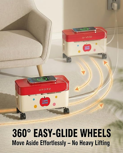 2-Tier Rolling Cable Management Box with Wheels (Large) – Mobile Power Strip Hider & Cord Organizer – Under Desk Wire Concealer & Charging Station Organizer – Baby & Pet Proof Safety (Apple Red)