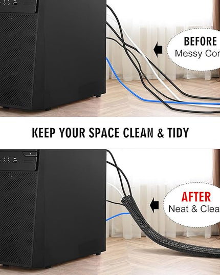 10ft - 1/2 inch Cord Protector Cable Sleeve Split Wire Loom Tubing for Power Cord Audio USB Cable, Cord Sleeve Cable Management for TV Computer, Cord Protectors from Pets Chewing, Black