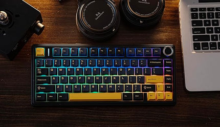 EPOMAKER x Aula F75 Gasket Mechanical Keyboard, 75% Wireless Hot Swappable Gaming Keyboard with Five-Layer Padding&Knob, BT/2.4GHz/USB-C, RGB (Black, Ice Vein Switch)