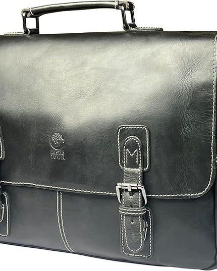 RUSTIC TOWN 16" Leather Laptop Messenger Bag for Men - Full Grain Leather Briefcase Computer Satchel Office Crossbody Bag