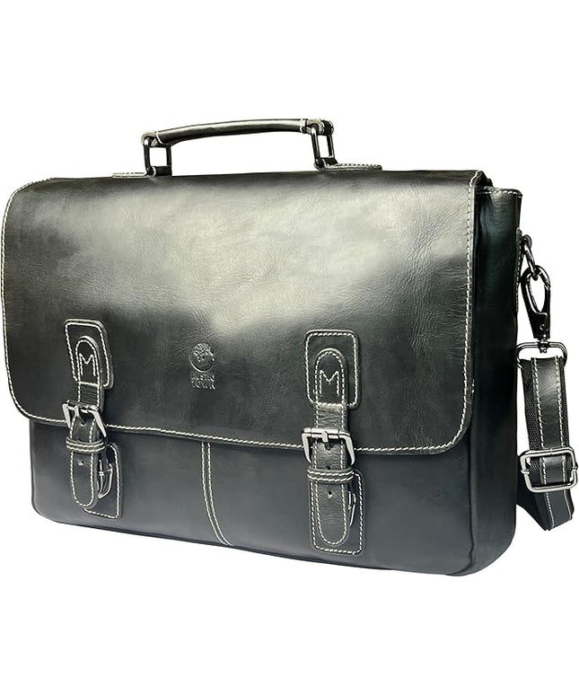 RUSTIC TOWN 16" Leather Laptop Messenger Bag for Men - Full Grain Leather Briefcase Computer Satchel Office Crossbody Bag