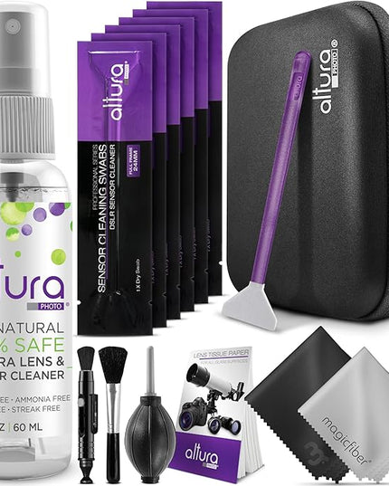 Altura Photo Professional Camera Cleaning Kit for Full Frame DSLR & Mirrorless Cameras - Lens and Sensor Cleaner - Includes Case, Spray, Swabs, Blower, Brush, Tissue Paper