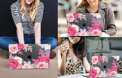 CISSOOK Laptop Cover, Hard Shell Case with Keyboard Cover for MacBook Air 13.6 inch M3 A3113 & M2 A2681, Gorgeous Flowers