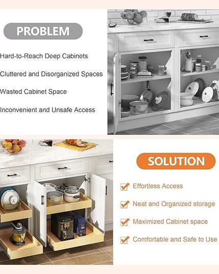 WelFurGeer 2-Tier Pull Out Cabinet Organizer with Soft Close Slides, Pull Out Drawers for Cabinets, Heavy-Duty Slide Out Drawers for Kitchen Cabinets, Under Sink, Pantry & Bathroom