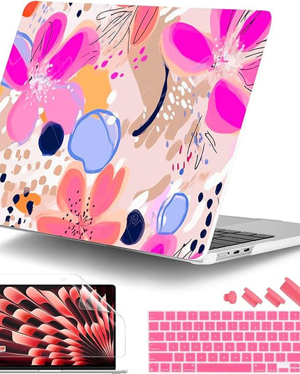 DONGKE for M4 MacBook Air 13.6 Inch Case 2025 2024 2023 2022 Model A3240 A3113 A2681 M3 M2 Chip, Plastic Hard Shell Case Cover with Touch ID for MacBook Air 13 Inch M4 - Floral Artistic