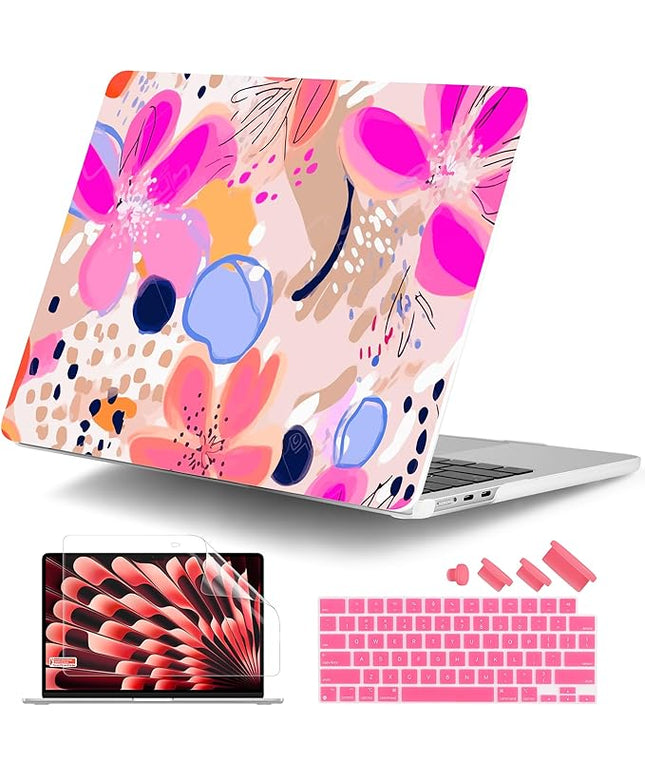 DONGKE for M4 MacBook Air 13.6 Inch Case 2025 2024 2023 2022 Model A3240 A3113 A2681 M3 M2 Chip, Plastic Hard Shell Case Cover with Touch ID for MacBook Air 13 Inch M4 - Floral Artistic
