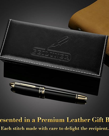 BEILUNER 315 Black Fountain Pen,Stunning Luxury Pens with 24K Gold Accents, Gorgeous 24K Gilded Nib(Medium), Ink Converter,Fancy Pen Gift for Men&Women-Elegant, Office, Reliable, Nice Design