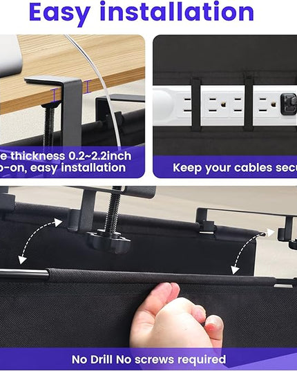 Under Desk Cable Management Tray, Clamp-On Cord Organizer，No Drilling Required, Holds Up to 22 lbs, for Cords, Routers, Power Strips (Black, 28.4inch)